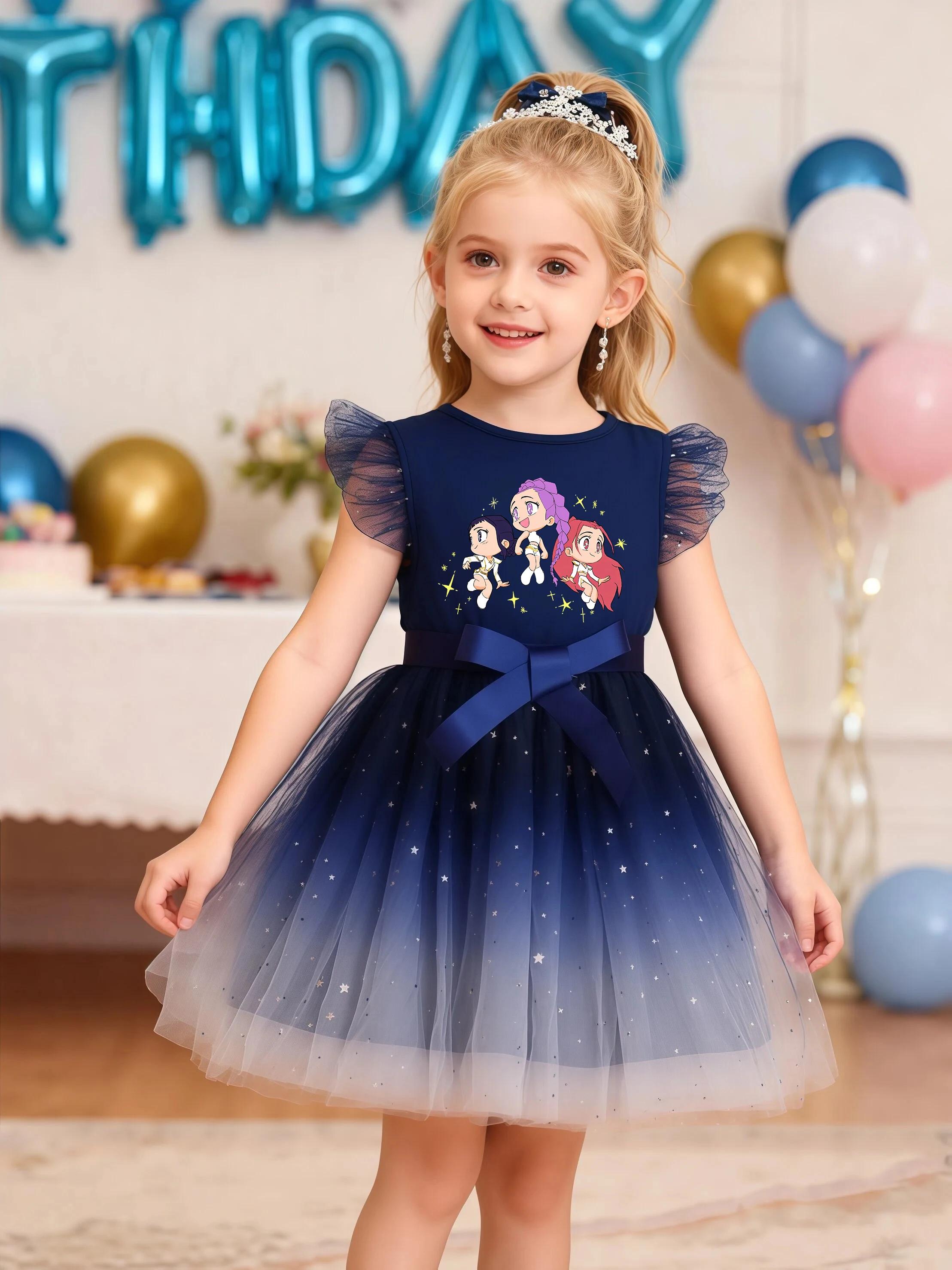 Robe tutu à paillettes pour filles K-Pop Hunters Zoey Rumi avec nœud et manches bouffantes, tenue de