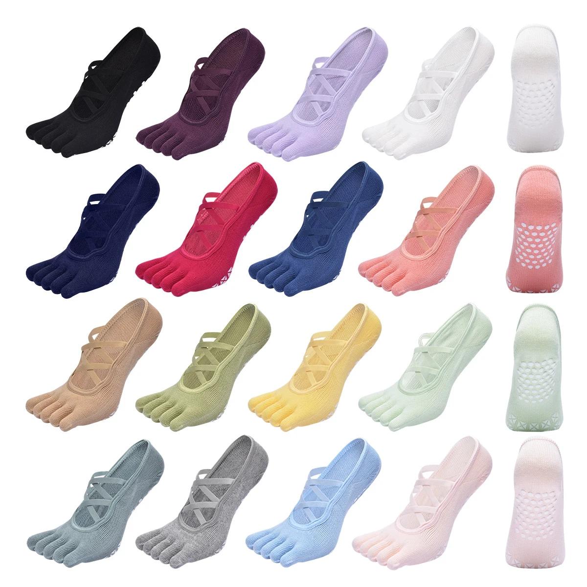 Femmes pansement respirant Pilates chaussettes dames anti-dérapant coton dos nu chaussette cinq orte