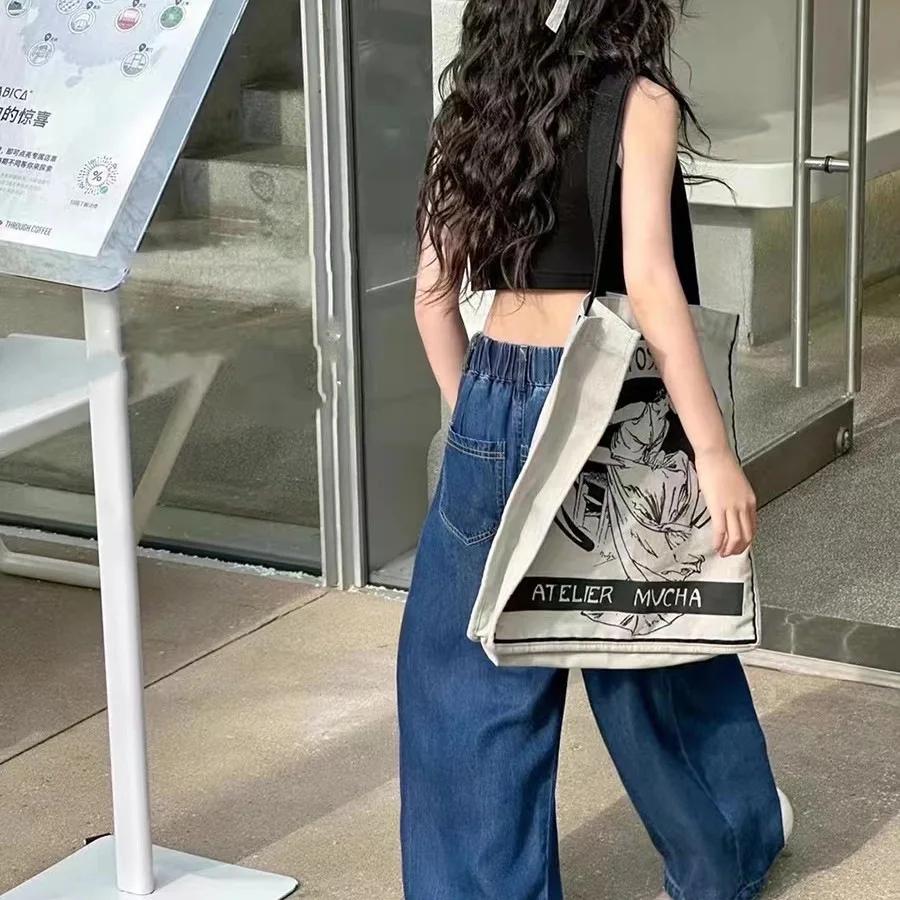 UNITIM Pantalon en jean pour filles, en coton, coupe droite, taille élastique, 2-14 ans, pantalon à