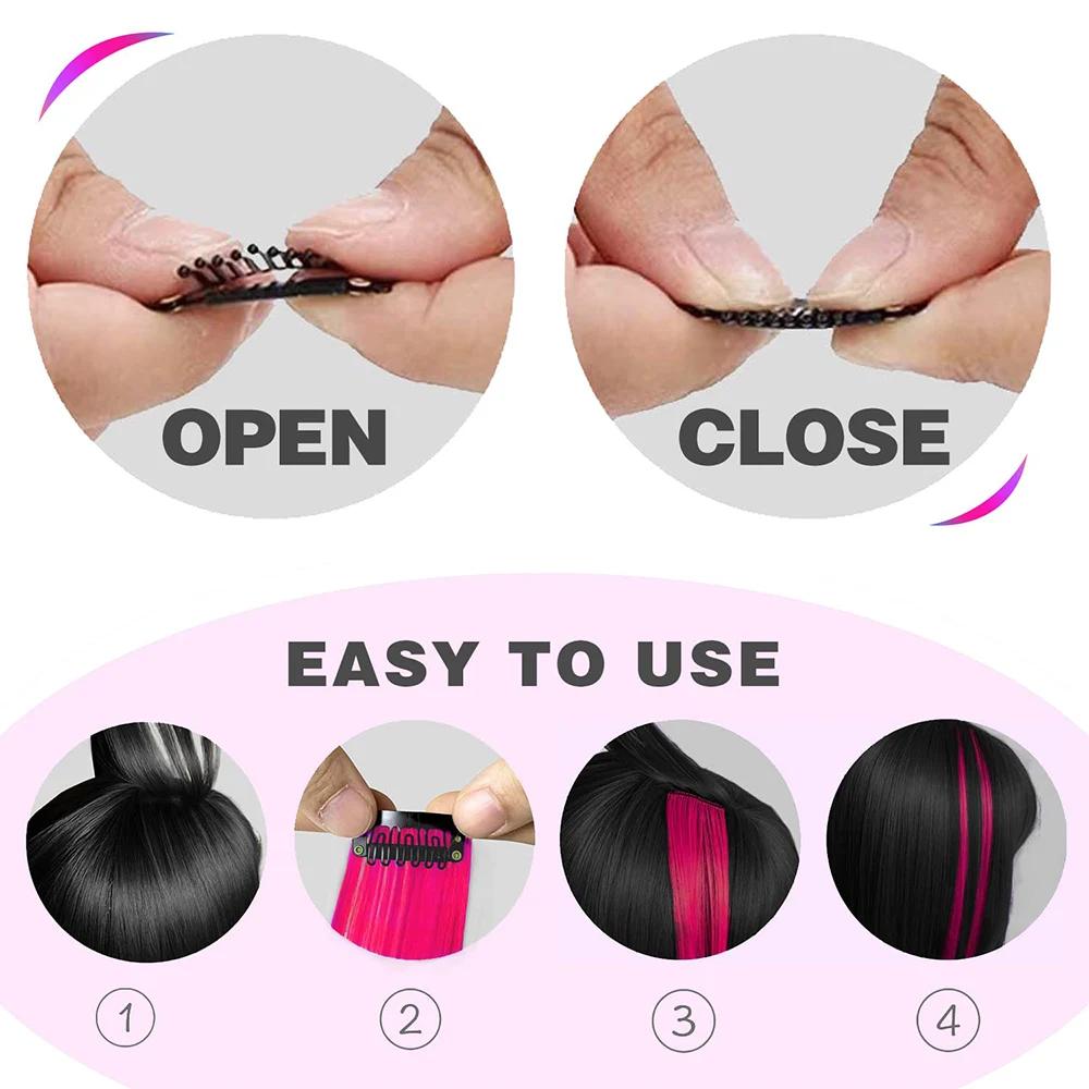 Extensions capillaires synthétiques à clips, 6 pièces/paquet, reflets colorés pour filles, 22 pouces