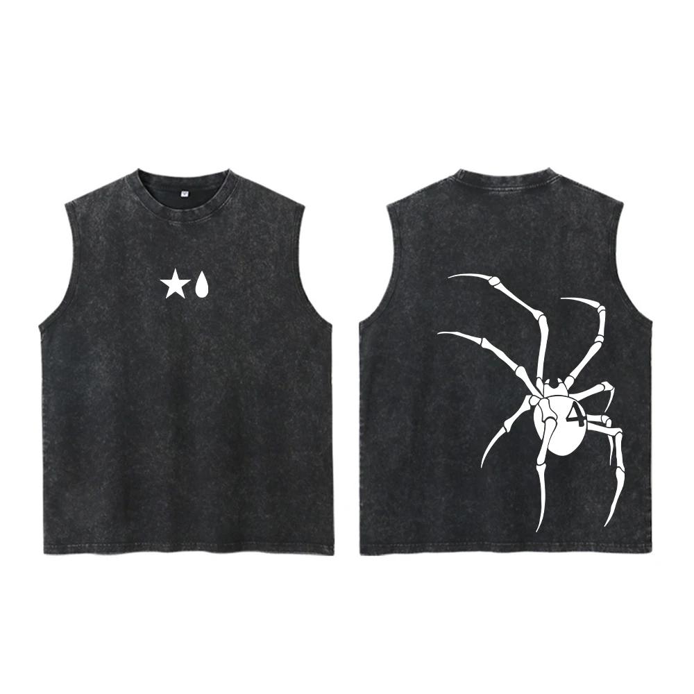 Anime Hunter X Hunter acide gilet rétro Vintage imprimé lavé graphique gilet hommes Harajuku Y2k cot