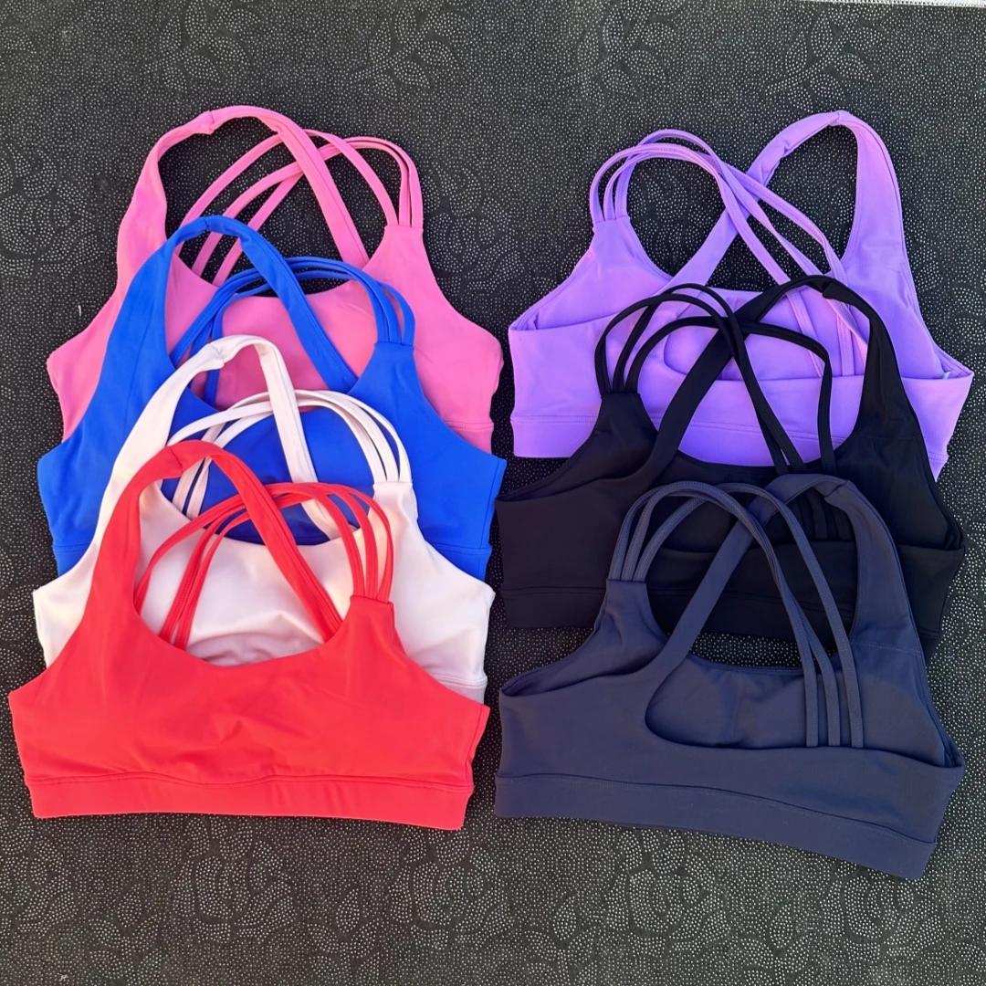 Soutien-gorge de Sport pour femmes, couleur unie, haute résistance, bretelles croisées, sous-vêtemen
