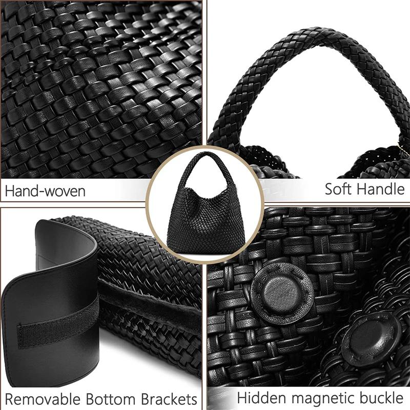 Sac fourre-tout tissé en cuir souple pour femme, grand sac à main, sac de travail initié, été, plage