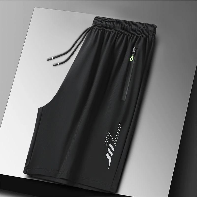 Short de Sport en soie glacée pour homme, grande taille, respirant, à séchage rapide, avec cordon de