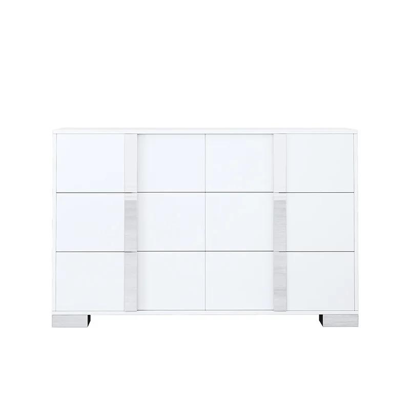 Commode moderne élégante avec poignée en métal, armoire de rangement en miroir avec 6 portes latéral