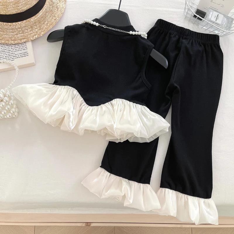 Costume d'été pour filles, couleur assortie, gilet sans manches + pantalon inférieur, ensemble deux