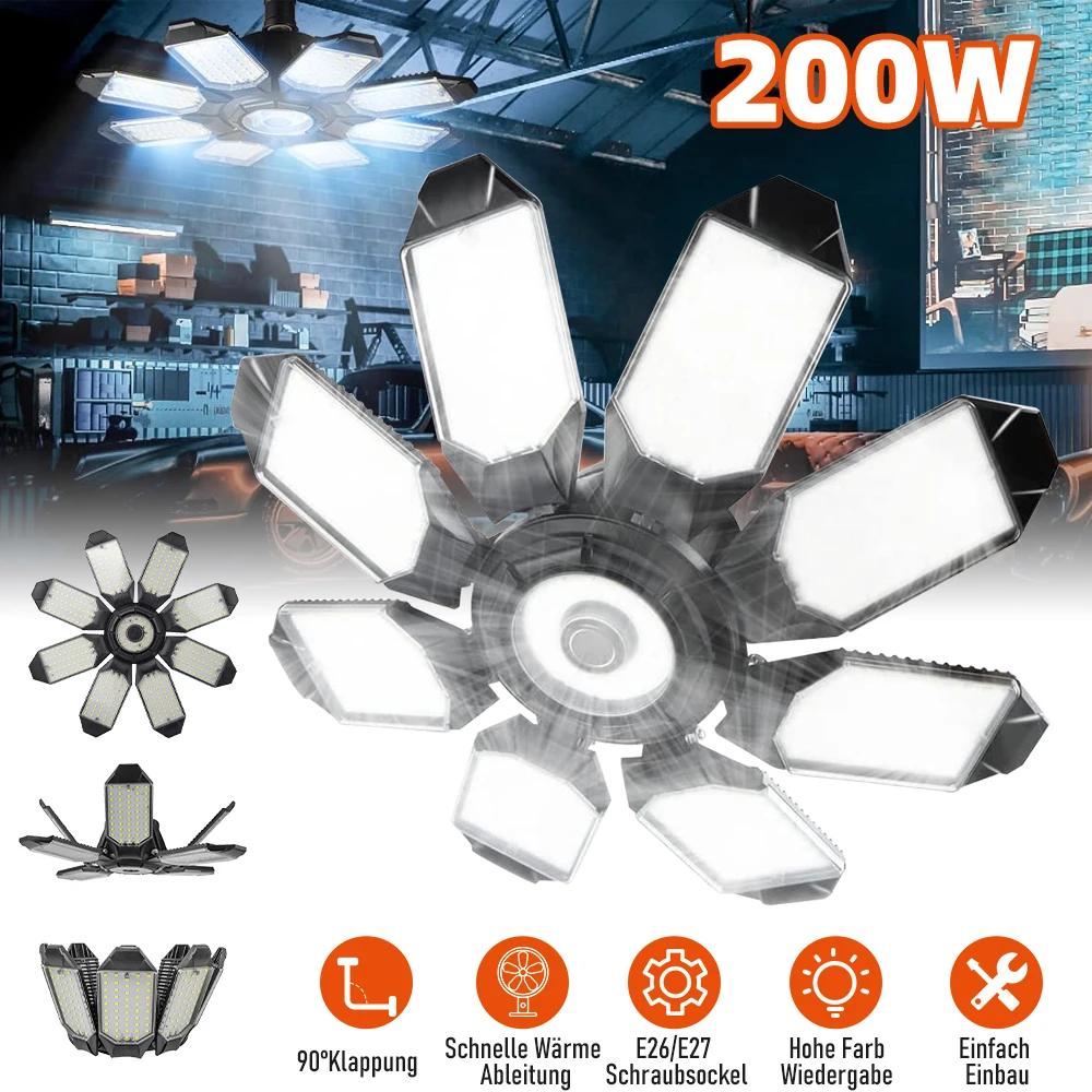 Plafonnier LED pliable avec 10 panneaux réglables, lampe de garage, luminaire industriel, atelier, E