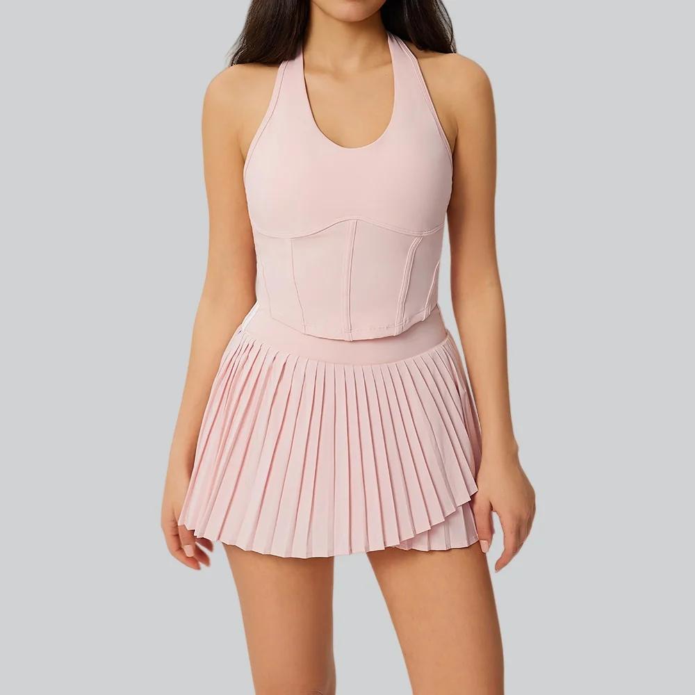 Ensemble de yoga 2 pièces pour femme, comprenant un soutien-gorge de sport et une jupe courte de yog