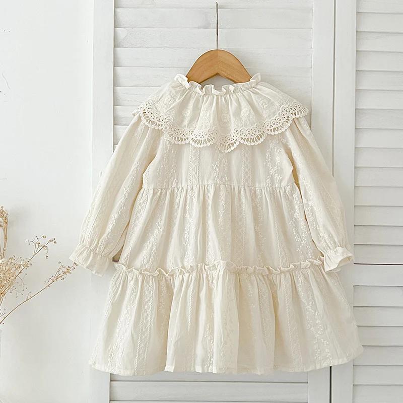 Robe à volants avec col en dentelle pour petite fille, tenue de soirée décontractée, nouvelle collec