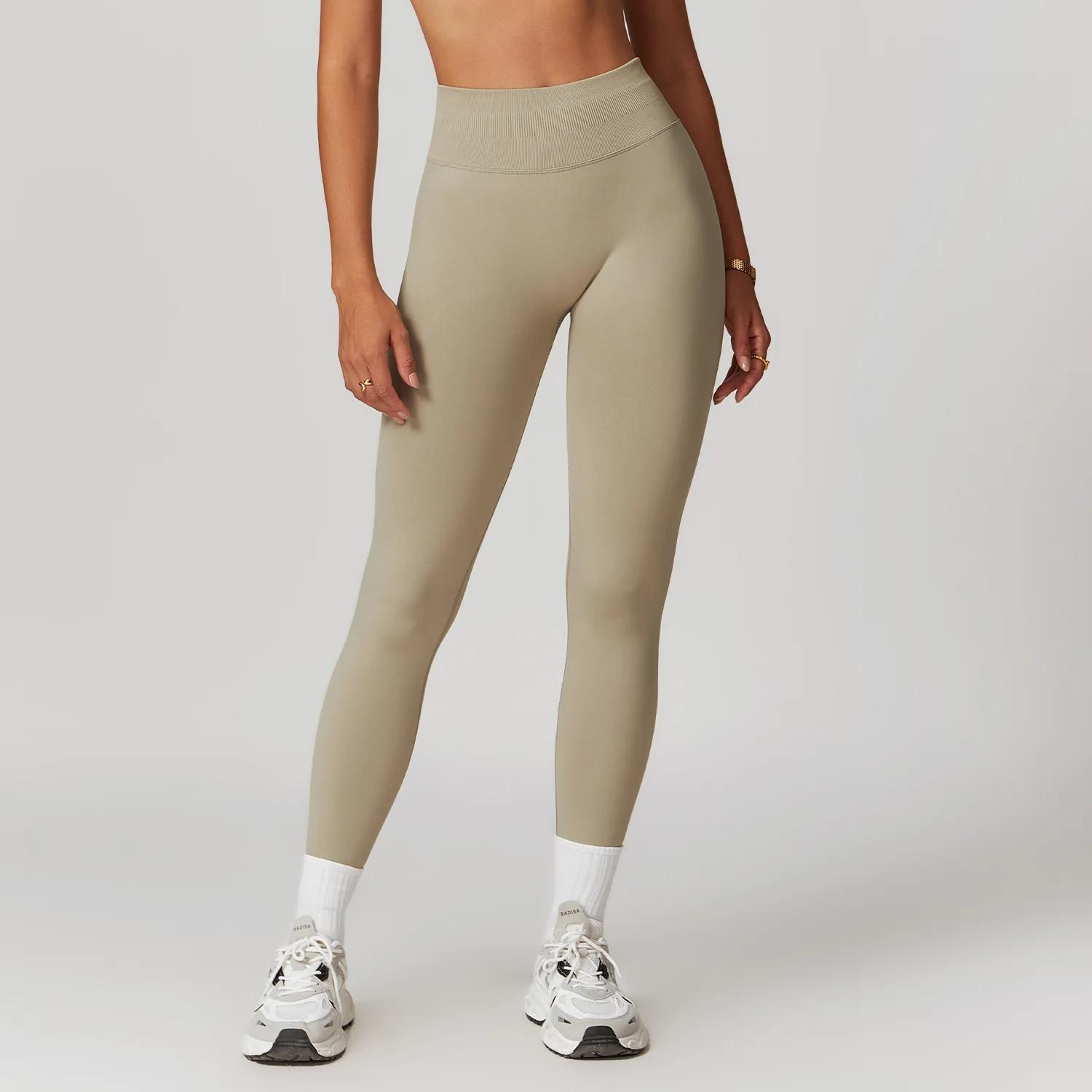 Leggings de Fitness sans couture femmes Sport taille haute élastique côtelé Yoga Leggings Gym Joggin