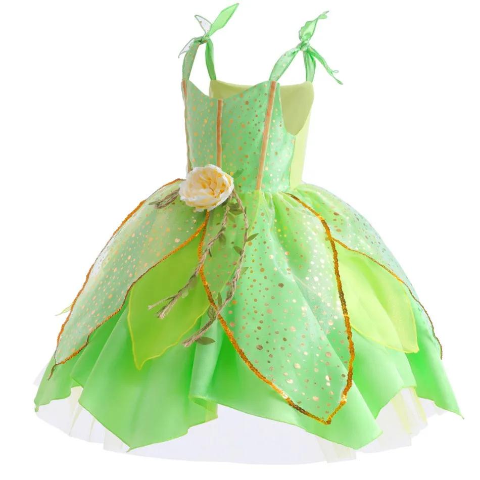 Robe de fée Tinker Bell du film Disney Elf 2026 pour filles, jupe à bretelles verte avec ailes et fl