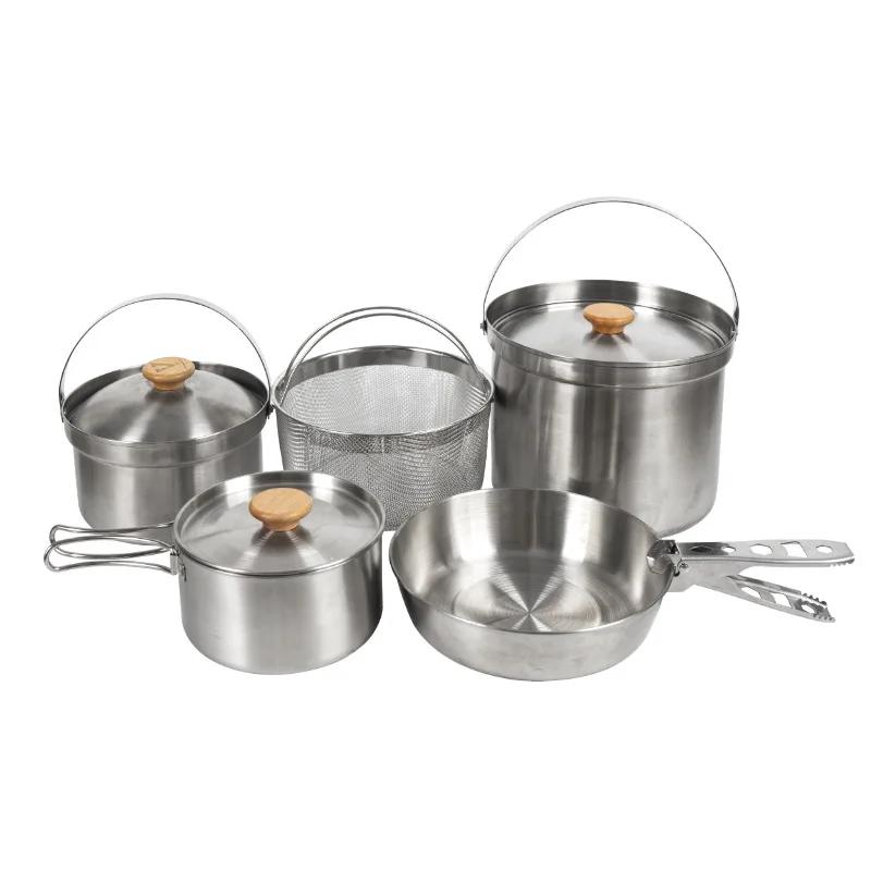 NOBANA plus récent ensemble de casseroles en acier inoxydable en plein air Camping famille Pot ensem