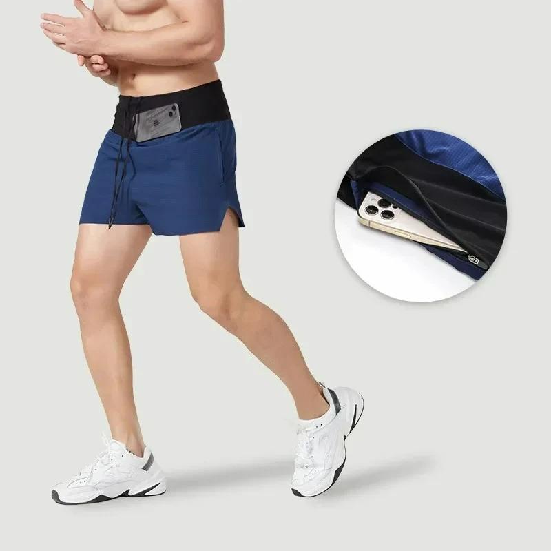 Short marathon 2 en 1 doublure triangulaire hommes respirant séchage rapide course