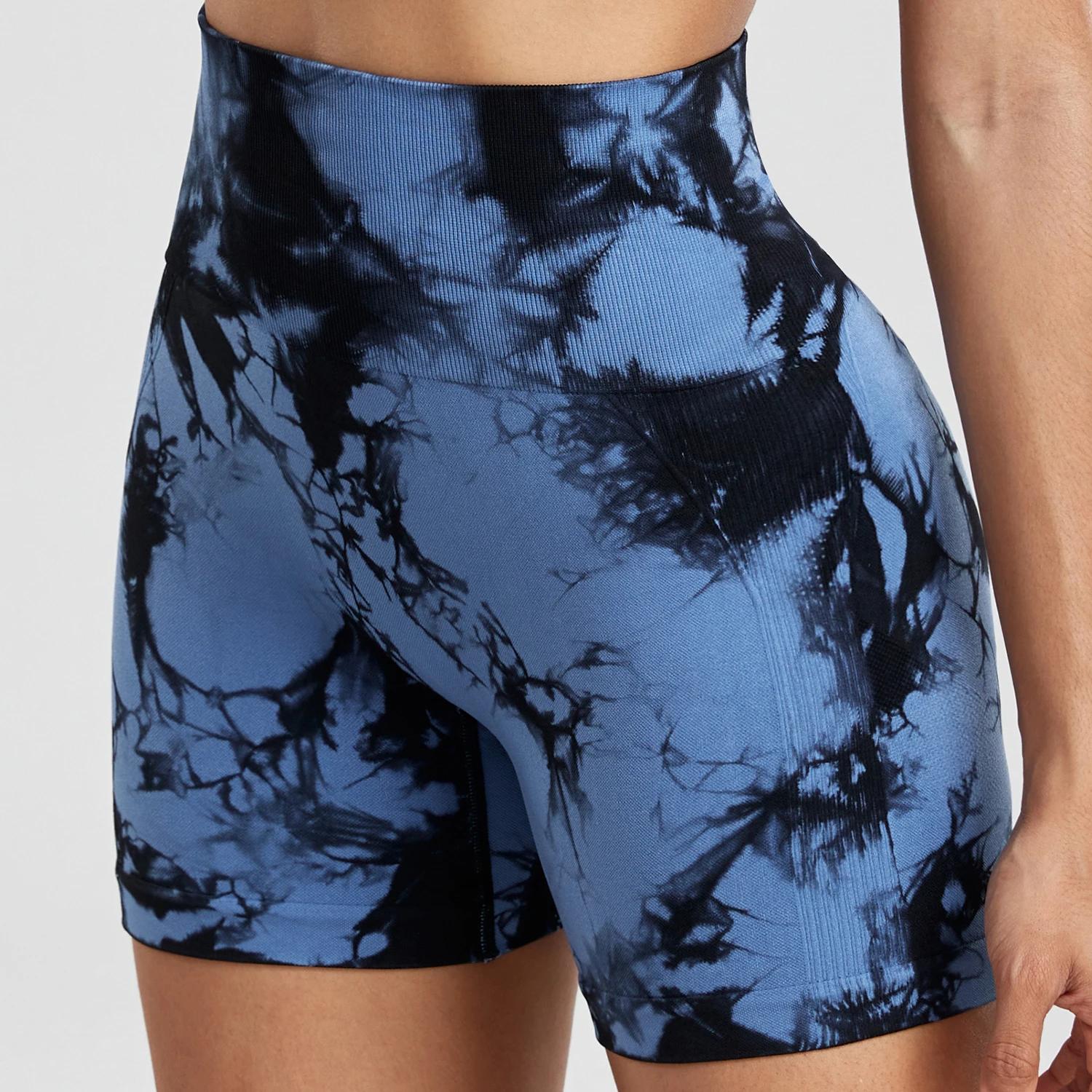Short d'été teint par nouage pour femme, Fitness, sans couture, taille haute, short de Sport, course