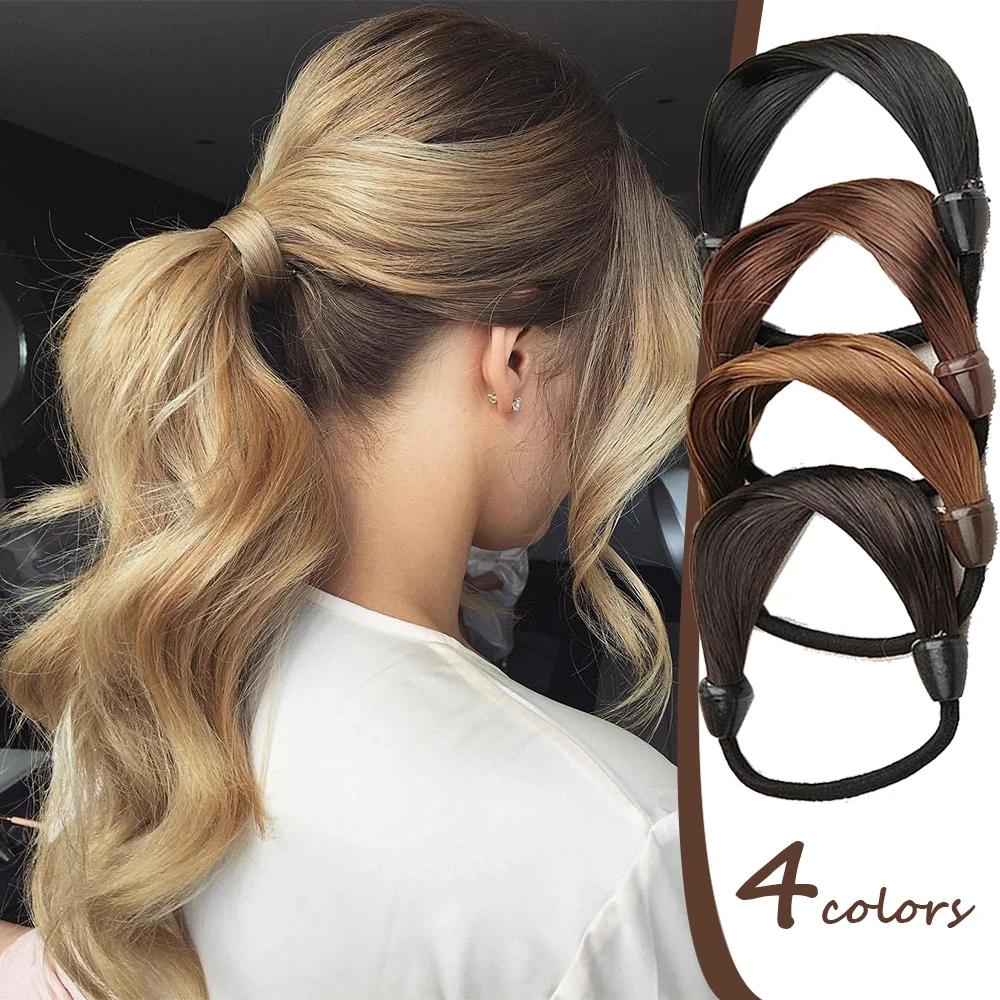 Nouvelle fausse perruque élastique attaches de cheveux pour femmes fille porte-queue de cheval bande