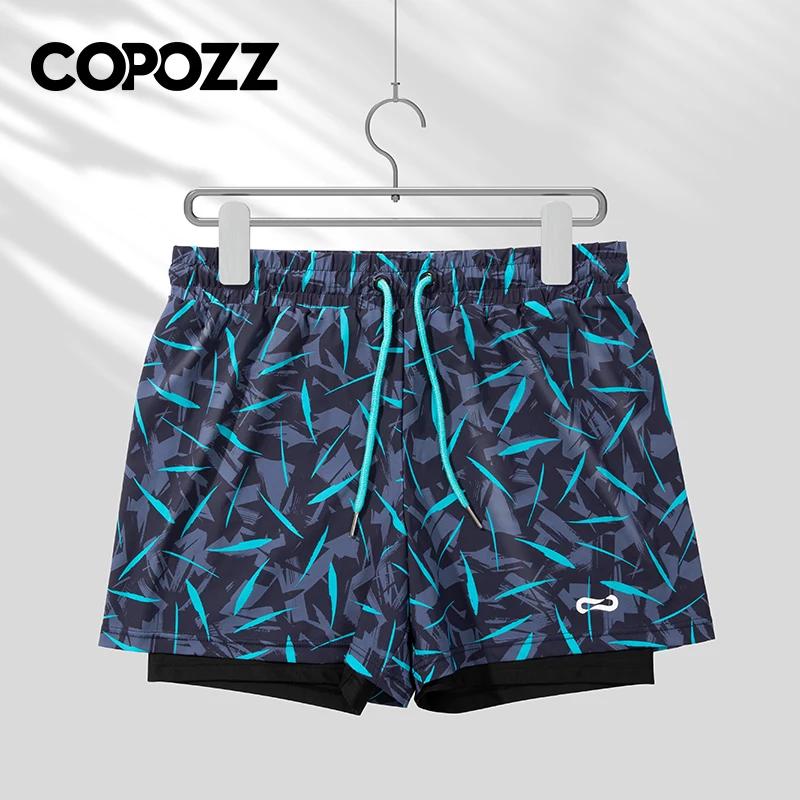 COPOZZ – maillot de bain pour hommes, culotte de plage, cordon de serrage, taille élastique, grande