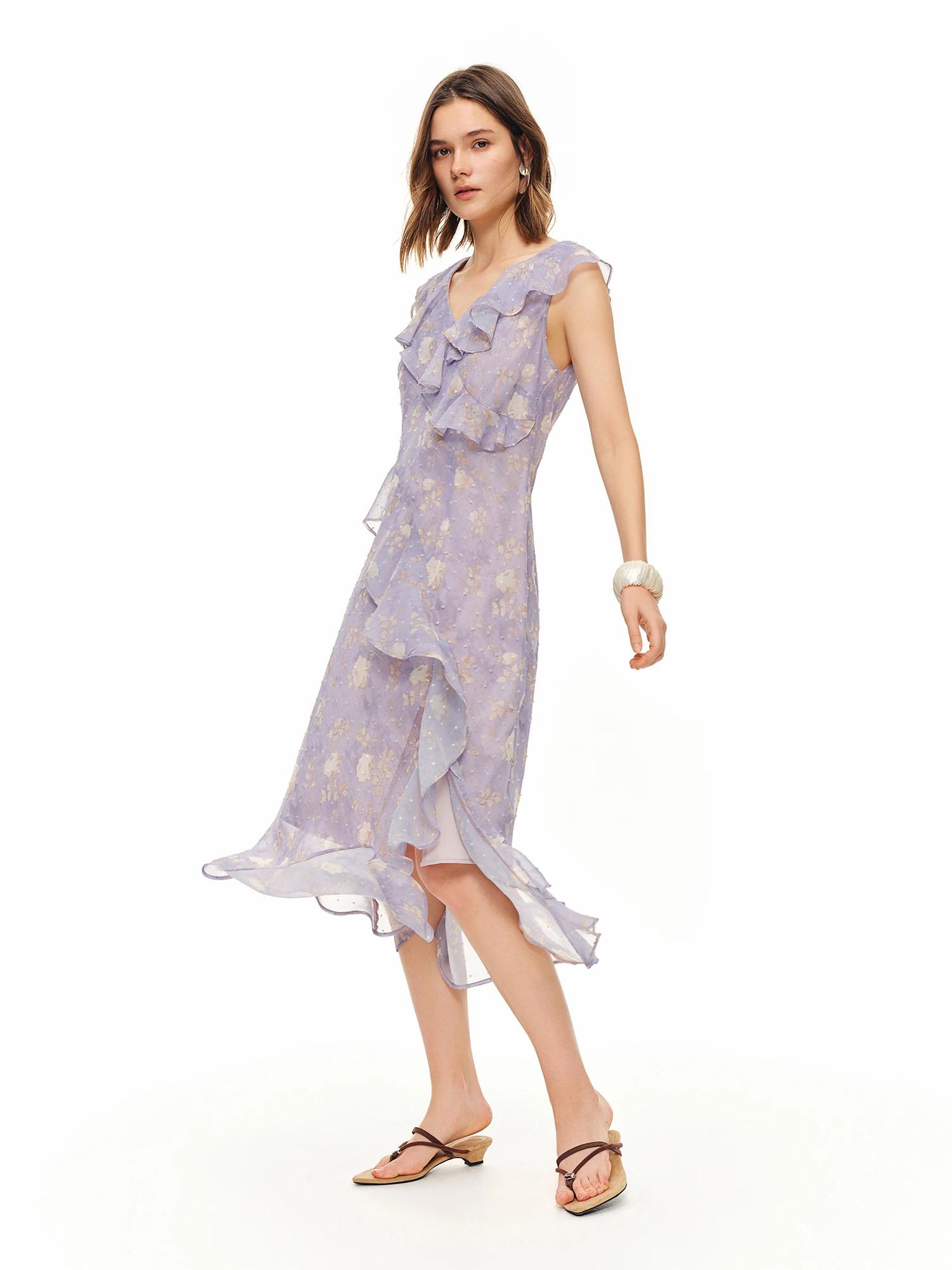 Robe florale à motif quadrillé subtil DUSHU 2026 pour femme avec volants - Style féminin et délicat