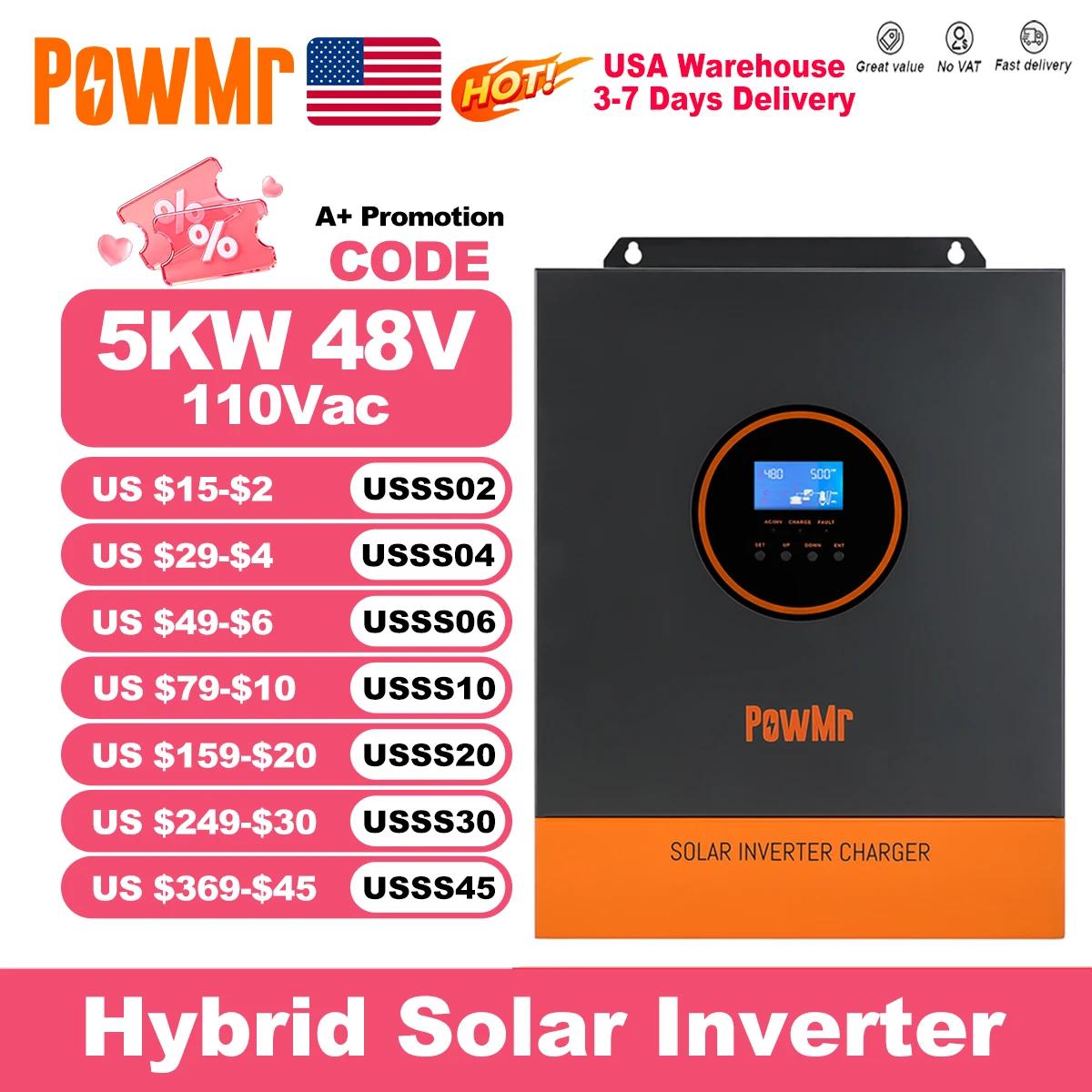 PowMr 5000W 48V 110/120VAC sortie MPPT onduleur solaire hybride PV 500VDC avec contrôleur de chargeu