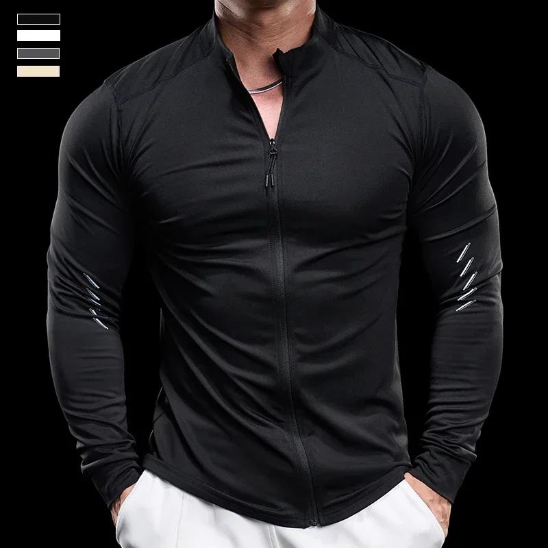 Veste de sport zippée à manches longues pour hommes, Économie de haute qualité, vaccage rapide, Gym,