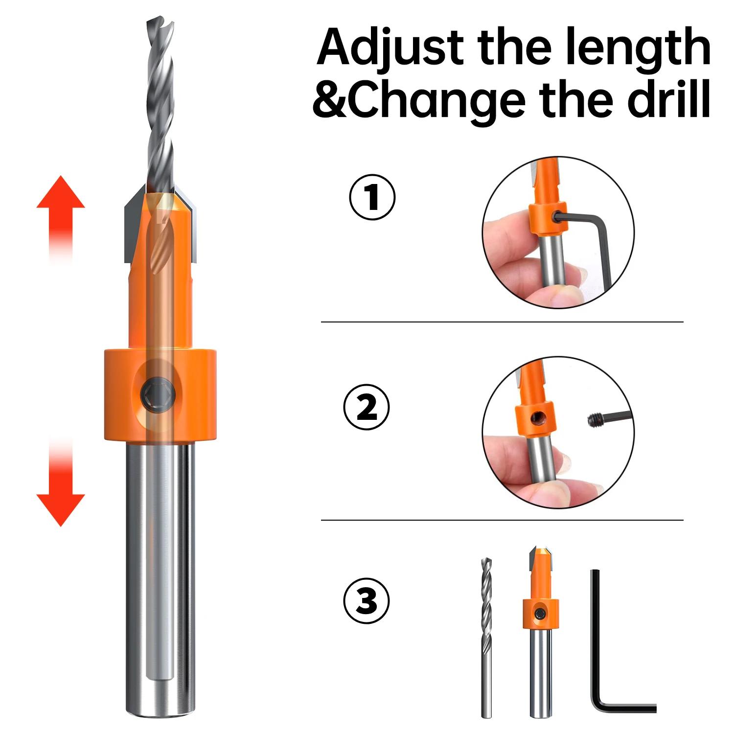HUHAO 1/5 pièces contre-évier foret ensemble pour bois 8mm tige HSS bois vis perceuse routeur Bits t