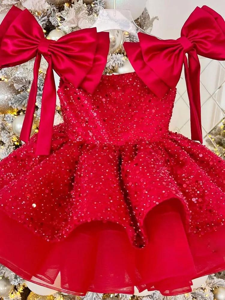 Nouvelle Robe de Noël 2026 pour Enfants, Robe de Princesse à Fleurs et Paillettes pour Mariage, Jupe