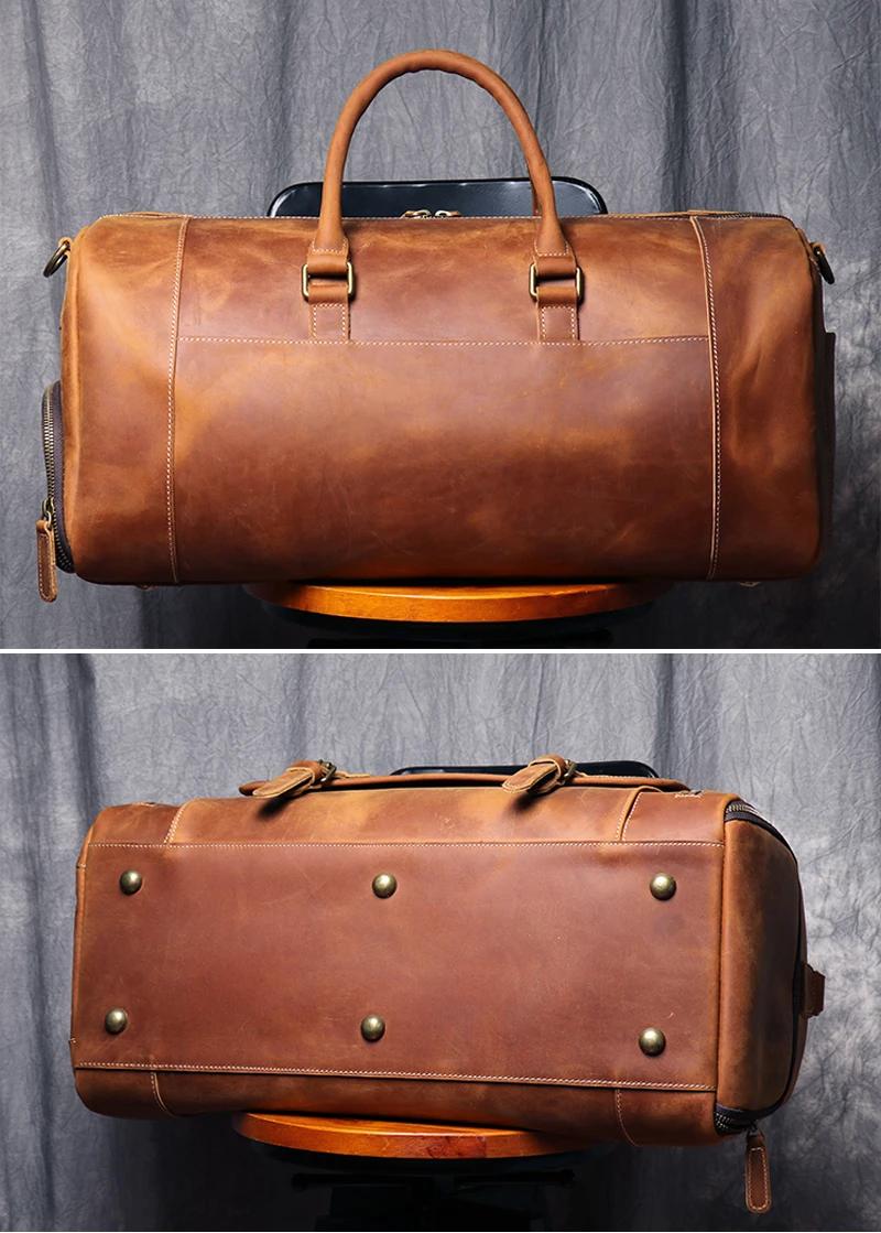 MUNUKI Vintage Crazy Horse sac de voyage en cuir véritable grand sac à bagages hommes sac de sport e