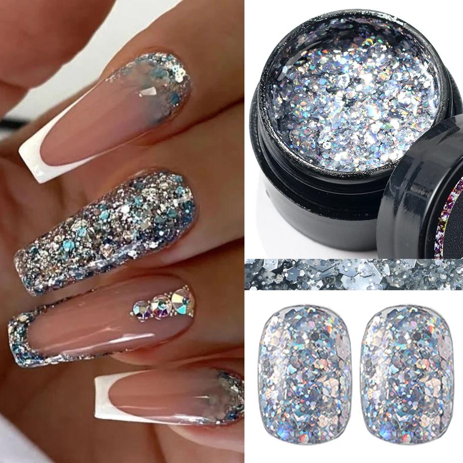 Vernis à ongles réfléchissant à paillettes Champagne or, Gel UV scintillant pour ongles, paillettes