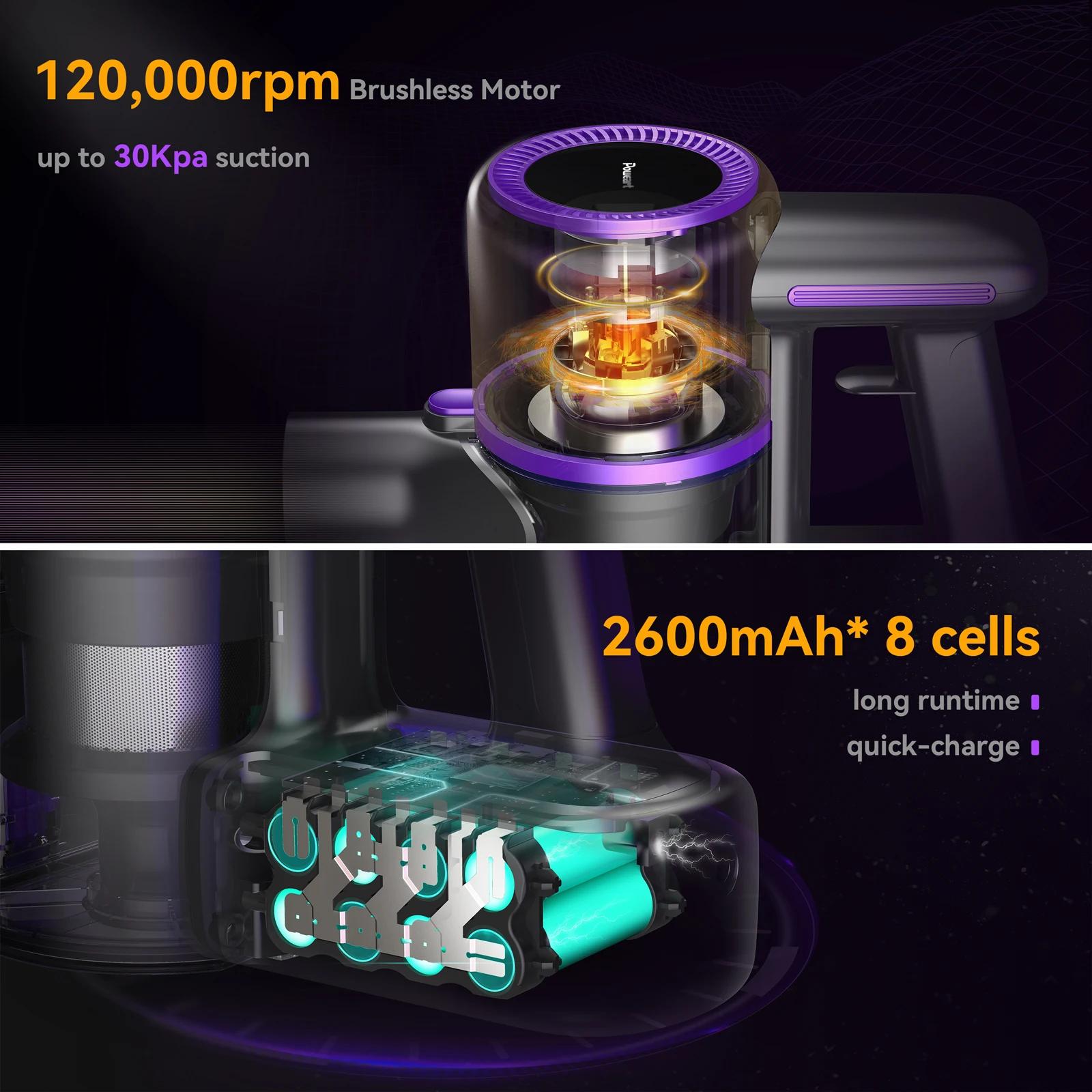 POWEART-Aspirateur balai sans fil aste N700, 350W, jusqu'à 45 minutes, pour la maison, les sols durs