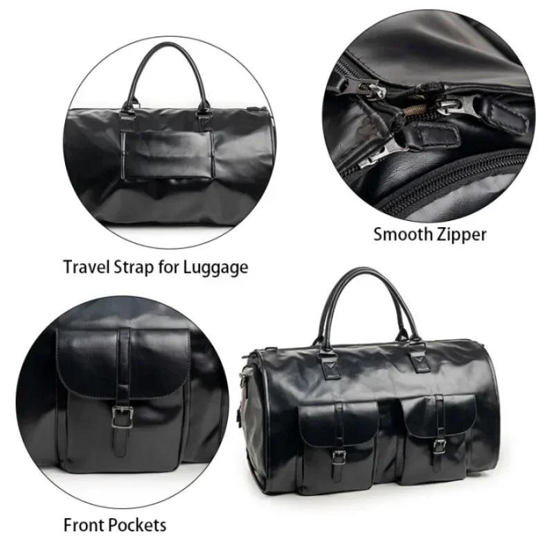 Sac de voyage d'affaires en cuir PU pour homme, grand sac de voyage convertible 2-en-1, imperméable,
