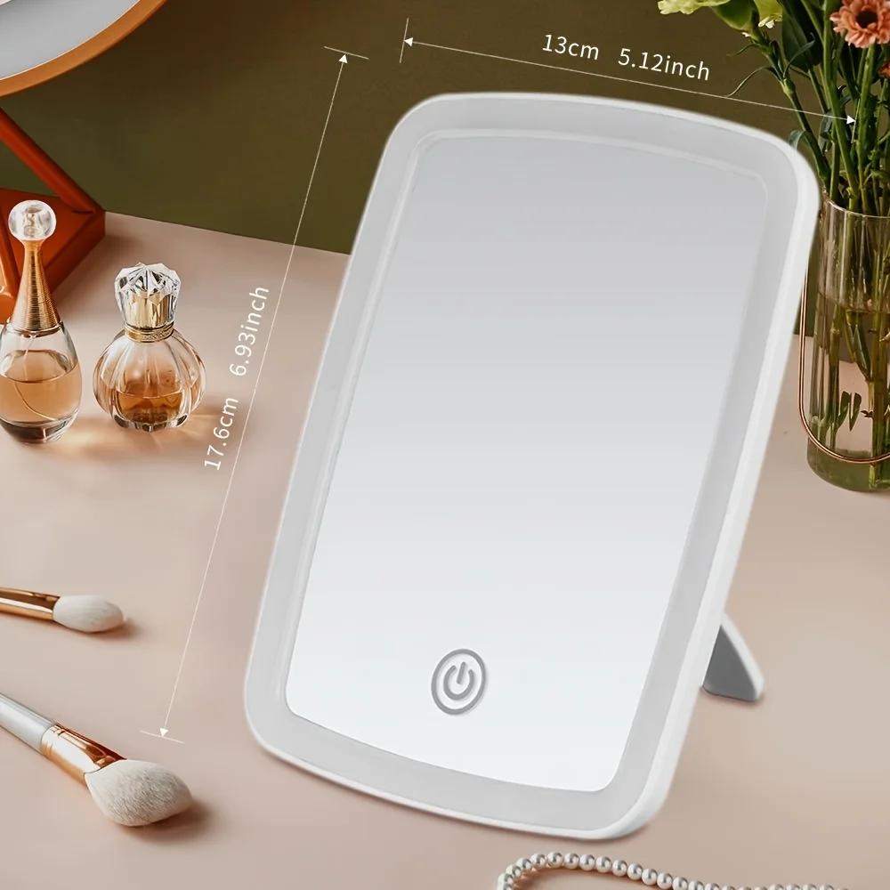 Miroir de maquillage LED avec support de bureau pliant Compact carré voyage cosmétique Portable écla