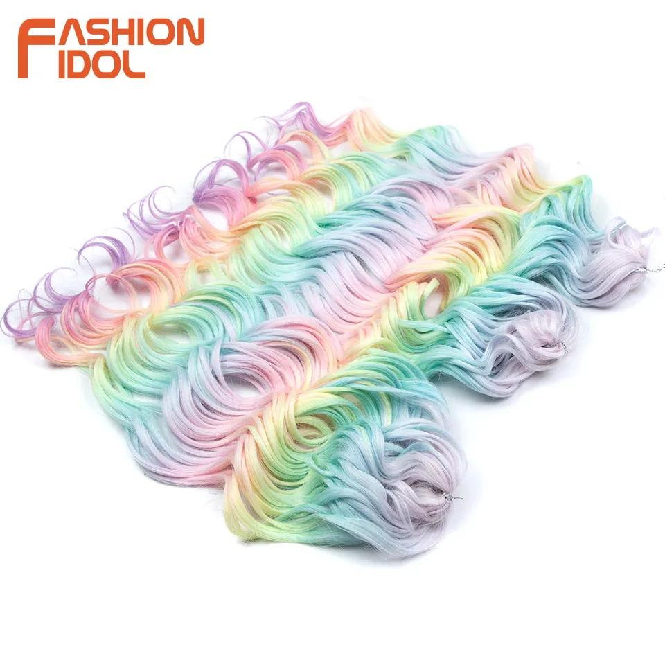 FASHION IDOL 24 pouces 300g Cheveux synthétiques ondulés profonds pour crochet, tresses torsadées bo