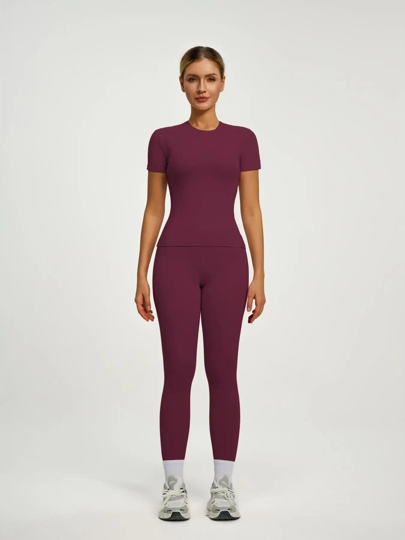 Ensemble sportif à manches courtes pour femmes, ensemble pantalon de Yoga et T-Shirt taille haute, i