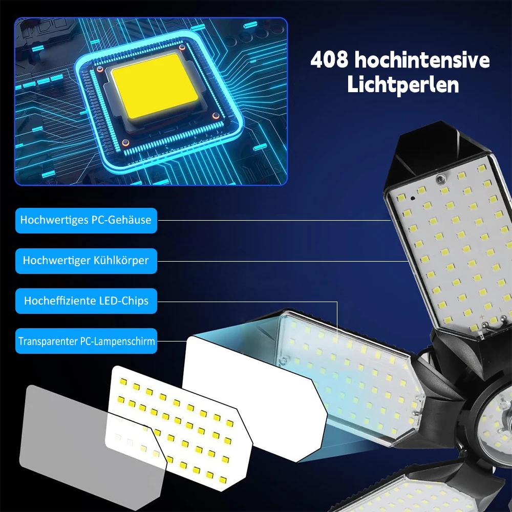 Plafonnier LED pliable avec 10 panneaux réglables, lampe de garage, luminaire industriel, atelier, E