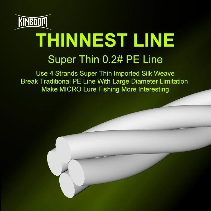 Ligne de pêche tressée Kingdom Microfly 4 brins en PE 0.2 # 0.4 # 0.6 # Fil de pêche à la carp