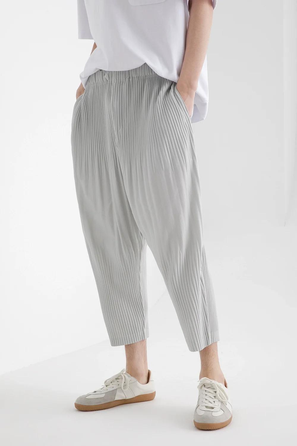 Miyake – sarouel japonais plissé pour hommes, ample, respirant, entrejambe bas, vêtements Vintage