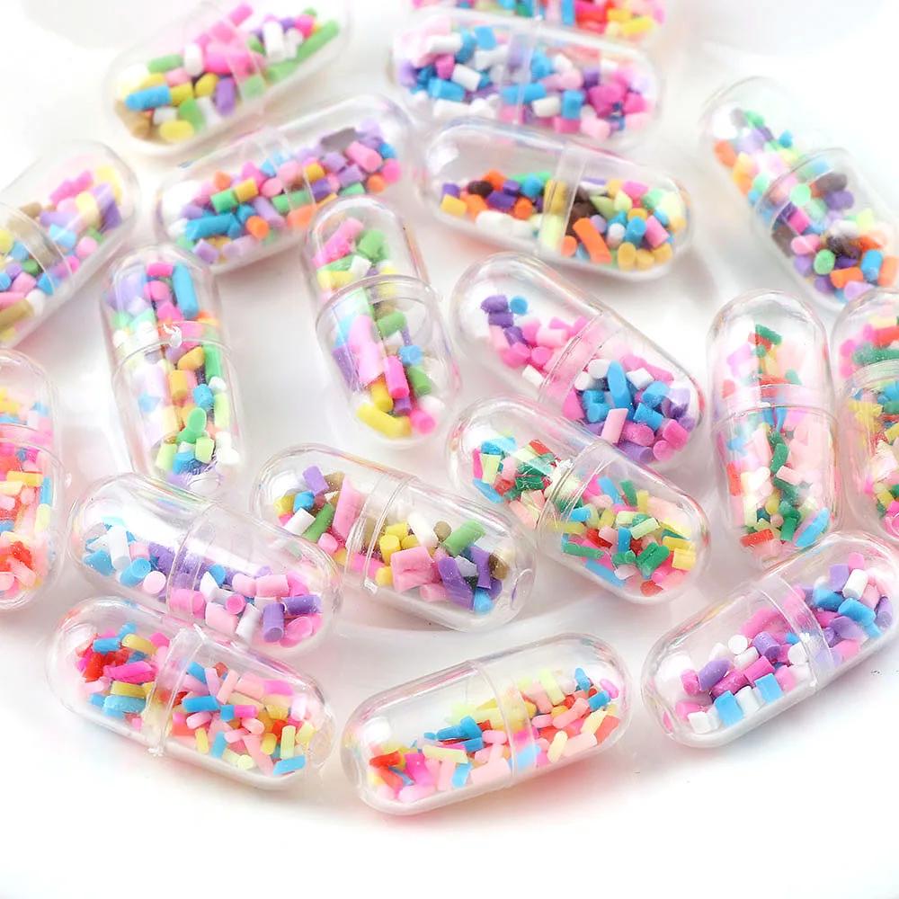 Mini capsule de pilule colorée en argile polymère en bouteille, artisanat de bricolage, décoration d