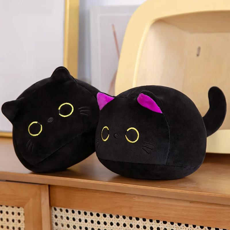 Oreiller rond en peluche de chat noir de grande taille 9-70cm, Kawaii, jouets de couchage, poupées d