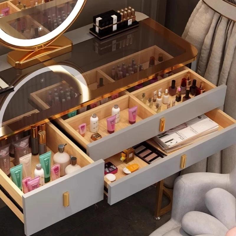 Organisateur de bijoux luxe vanité Table miroir lumières tiroirs nordique filles coiffeuse maquillag
