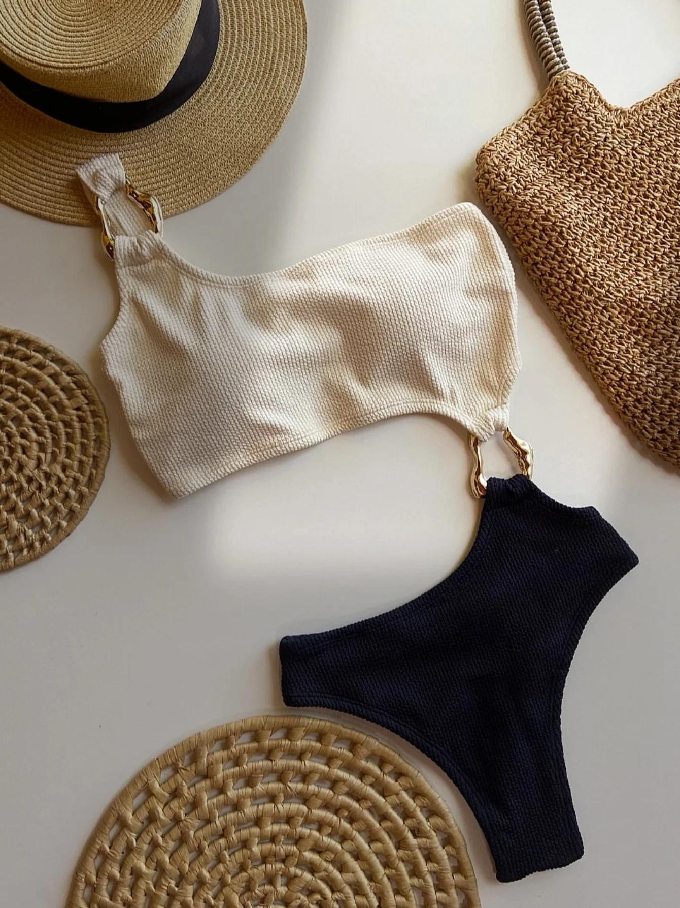 Nouveau épissage asymétrique une épaule une pièce maillot de bain femmes maillots de bain femme anne