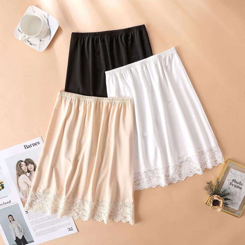 Mince glace soie Modal femme demi-longueur jupe dentelle Anti-pénétration sous-jupe Anti-éblouisseme