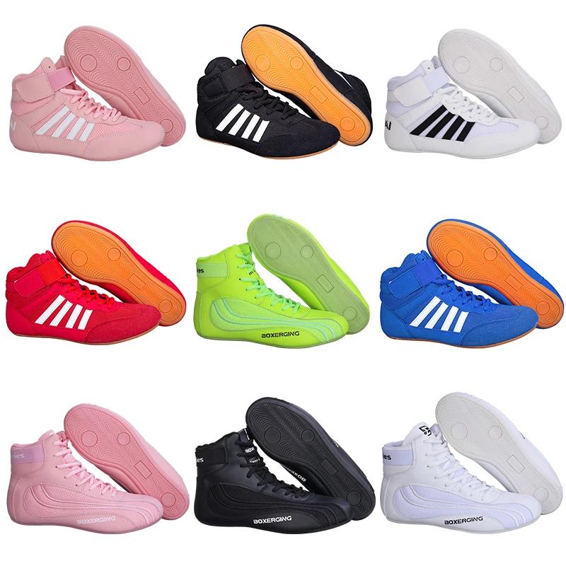 Chaussures de Lutte Boxe Professionnelles GINGPAI - Entraînement Homme Cuir Respirant