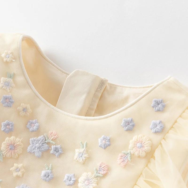 Dave Bella été filles bébé princesse robe charme élégant mignon maille brodé robe florale fête douce