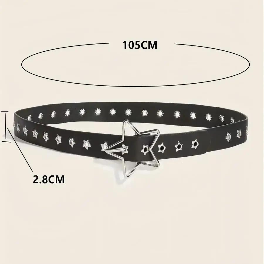 Ceinture décorative à boucle étoile de style punk avec plusieurs trous, petits yeux en forme d'étoil