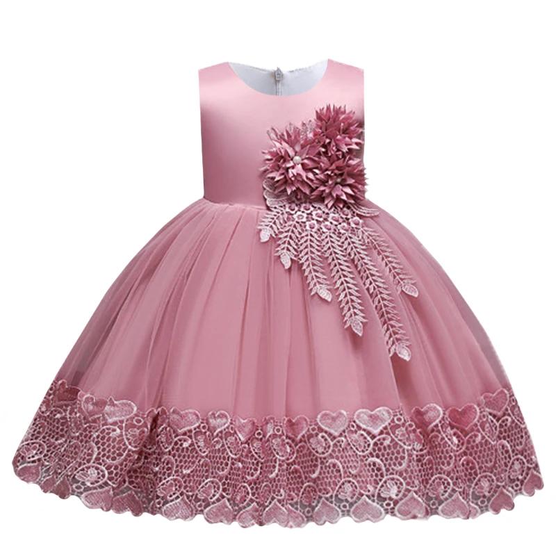 Robe d'été en dentelle pour filles, tenue de soirée à fleurs appliquées, Costume pour enfants de 2 à