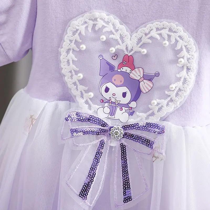 Robe de princesse en maille pour filles, tenue de princesse à manches courtes, motif dessin animé Ku