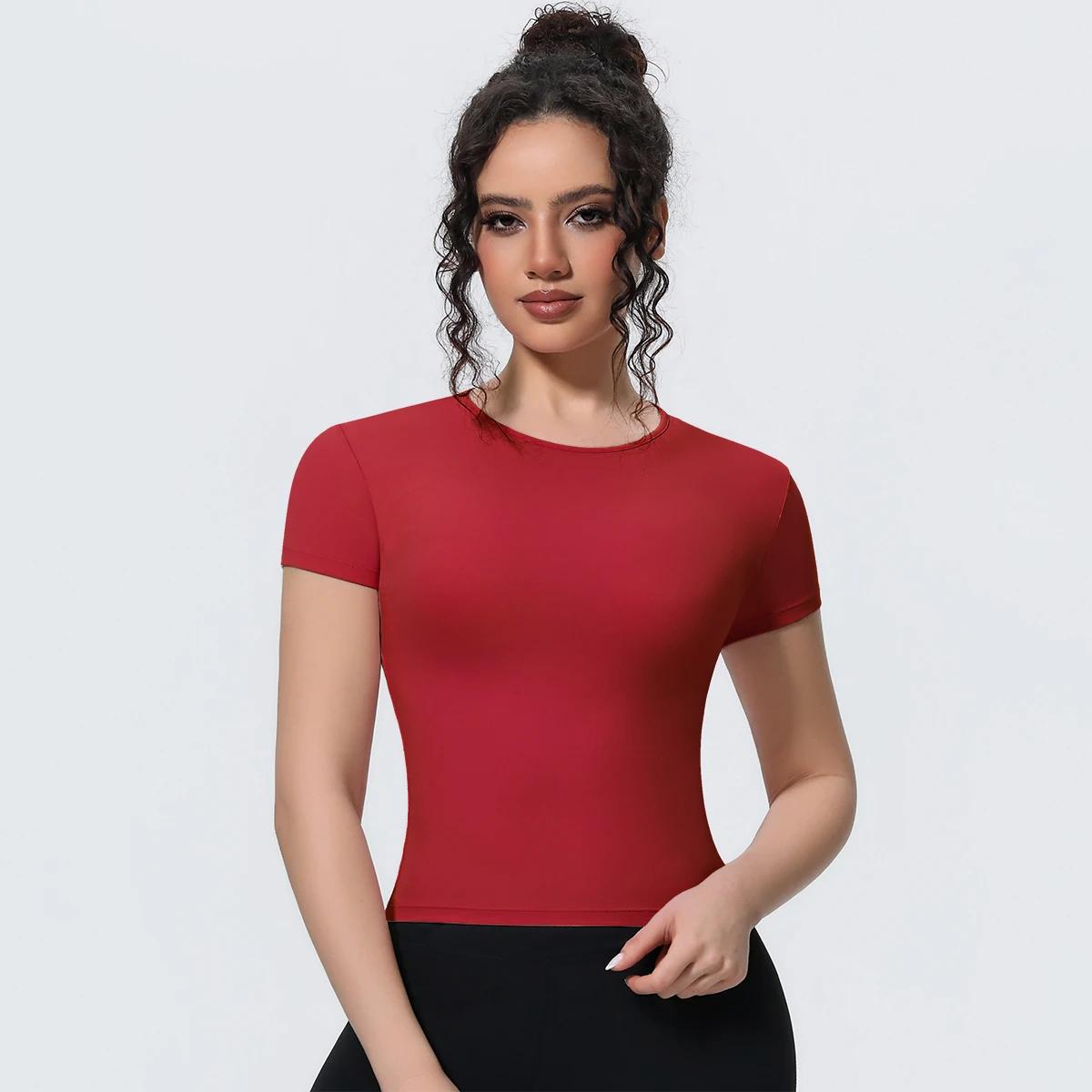Nouveaux t-shirts de course à manches courtes pour femme, haut de sport uni, coupe ajustée, décontra