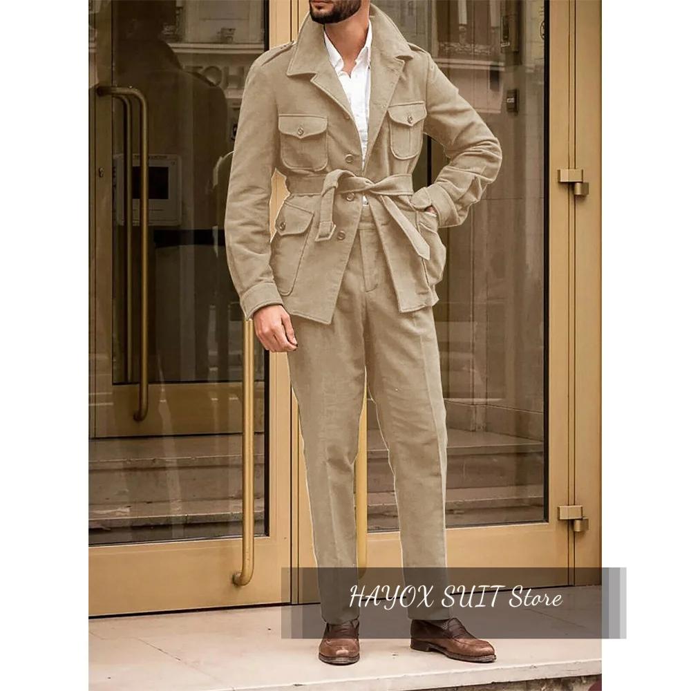 Manteau de html Vintage en Laine Verte pour Homme, Veste Slim, Pantalon Élégant, Tenue Décontractée,
