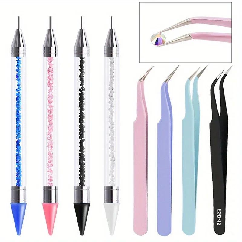 Ensemble de stylos diamant à double extrémité pour manucure, avec crayons, pincettes en acier inoxyd