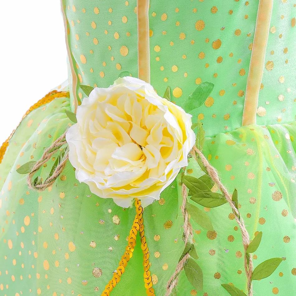 Robe de fée Tinker Bell du film Disney Elf 2026 pour filles, jupe à bretelles verte avec ailes et fl