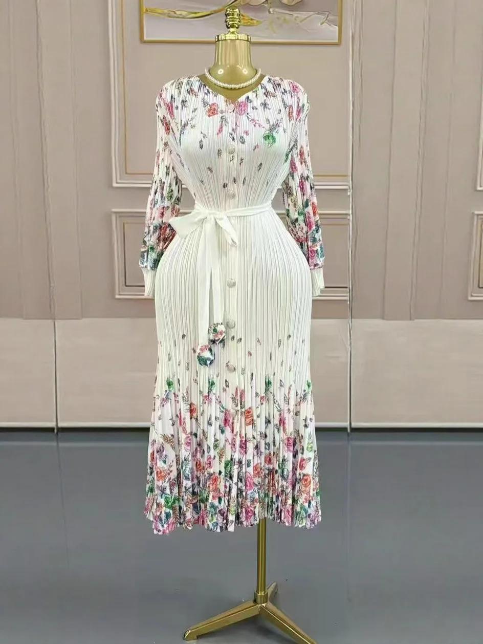 Miyake – robe imprimée à boutons, tempérament, ample, coupe cintrée, longueur moyenne, vêtements pou